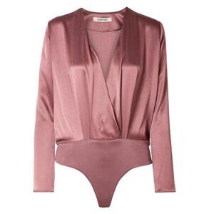 Cushnie Et Ochs Antique Rose Silk Charmeuse Wrap Effect Long Sleeve Bodysuit
